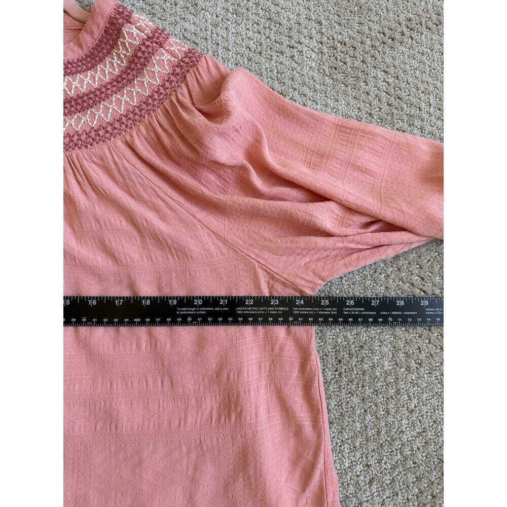 Nurture by Westbound 2X Pink Embroidered Boho Long Sleeve Peasant Blouse Flowy - Picture 9 of 14